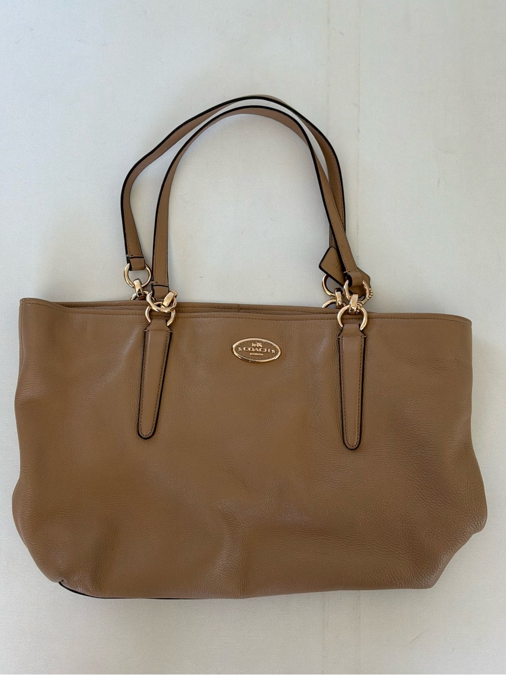 Coach Cognac Leather Double-Handle Tote with Gold Accent